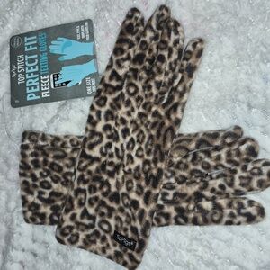 Sprigs Top Stitch Perfect Fit Fleece  Texting Gloves Leopard Print O/S NEW
